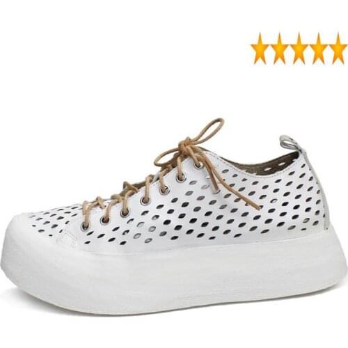 Hollow Out Breathable Casual Summer Genuine Leather Panelled Cowhide Lace Up Round Toe Thick Bottom Mens Platform Shoes