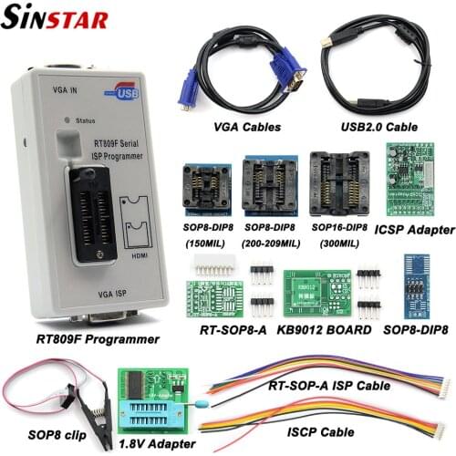 Free Shipping RT809F Programmer with 11 adapters Newest Version +1.8v adapter+SOP8 test clip