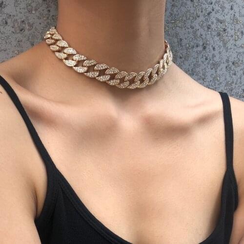 Simple and versatile personality jewelry with punk chain full of diamonds hip hop hipster necklace for female party gifts