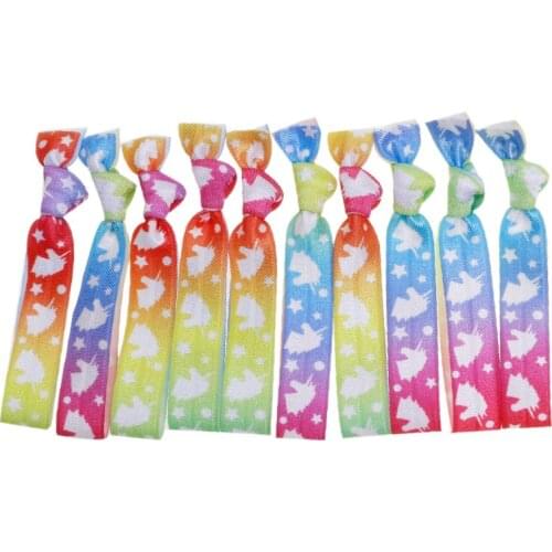 100 Pcs/pack random mix colors Unicorn printed Ponytail Holders rainbow Elastic Bands Hair Accessories hair ties