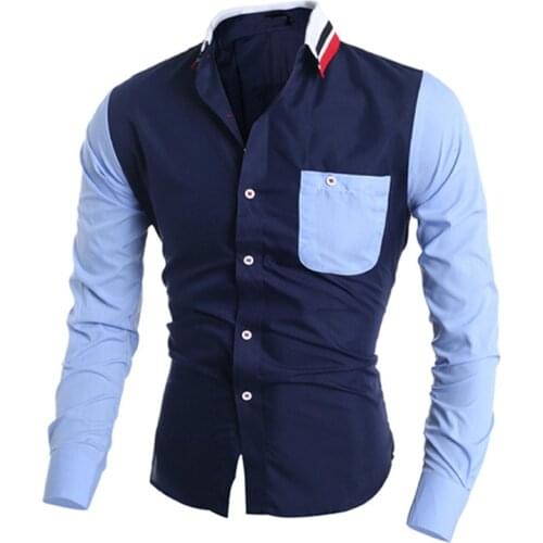 High Quality Patchwork Pocket Button Striped Men Long Sleeve Dress Shirt Male Business Formal Social Shirts Brand Men Clothing