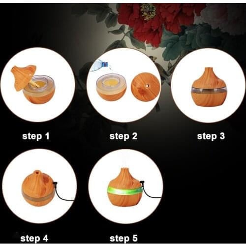 Aromatherapy Essential 300ml Wood-grain Ultra Quiet Cool Mist Humidifier With Colorful LED Light Changing