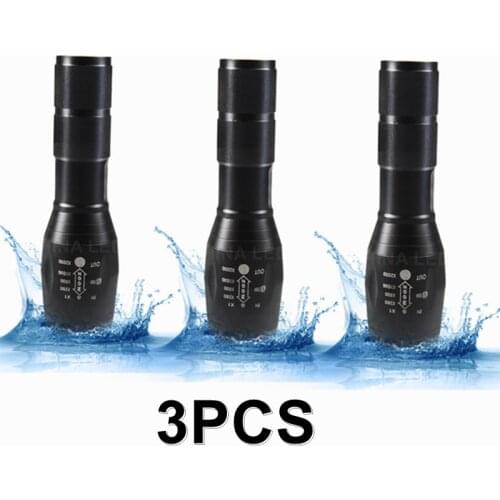 3PCS T6 LED Flashlight 5 Modes Torch Lanterna Tactical Flashlight Zoomable Waterproof Protable Outdoor Camping Bike Light