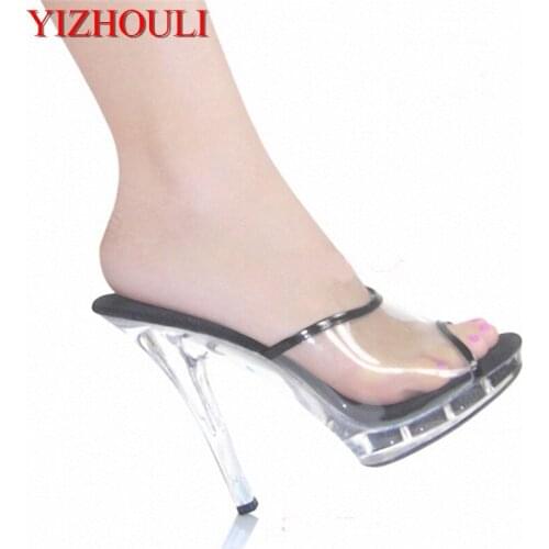 5 Inch High Heels Slippers Plump Crystal Shoes Sexy Pole Dancing Shoes Platform Womens Shoes Dance Shoes N-038
