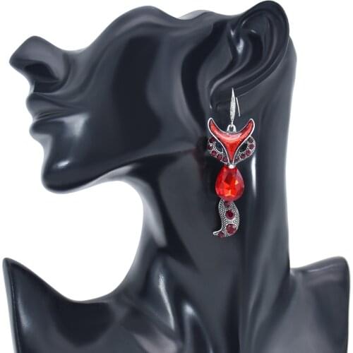 European And American Exaggerated Fox Fish Rhinestone Fashion Ladies Earrings Personality Red Green Animal Earrings Jewelry