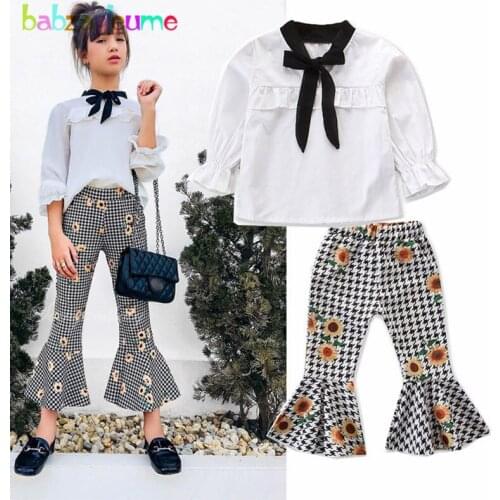 2Piece/2-6Years/2020 Spring Baby Girls Boutique Outfits Fashion Kids Clothes T-shirt+Flowers Pants Children Clothing Sets BC1668
