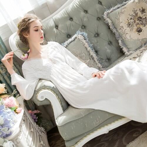 Vintage Princess Cotton Womens Long Nightgowns Loose Lace Nightwear Spring Autumn Elegant Sleepwear Palace Style Home Wear