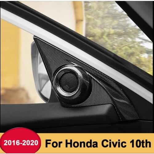 Fiber Grain Interior Front Door Speaker Window A Pillar Cover Trim For Honda 10th Gen Civic 2016 2017 2018 2019 2020