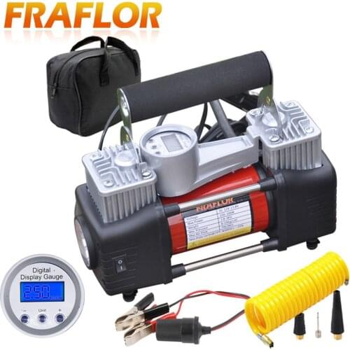 High Pressure 12v Air Compressor For Cars SUV Light Trucks Twin Cylinder Metal Inflatable Pump Auto Electric Tire Inflator