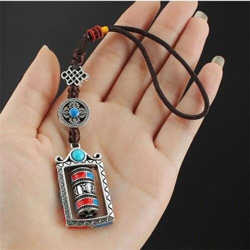 Rotatable Tibetan Prayer Wheel Charms Keychain with OM Mantra Sign For Buddhism Good Luck Women Amulet Faith Jewelr