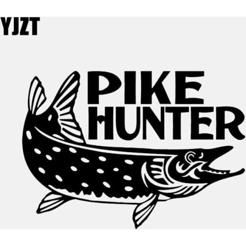 YJZT 16.2CM*11.5CM Pike Hunter Car Sticker Fishing Vinyl Decal Fish Black/Silver C24-0878