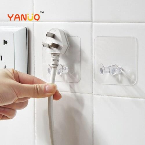 Factory Direct Supply Plastic Plug Hook Transparent Power Supply Glue Free Nail Hook Wire Plug Stick Bracket Hook