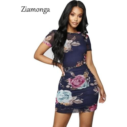 Ziamonga Print Sexy Bodycon Dress Women Autumn O-Neck Short Sleeve Bandage Mini Dress Casual Short Skinny Party Dresses Vestidos