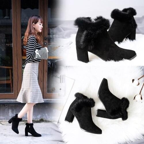 High heels pop fur snow boots from faux fur inside winter boots solid womens shoes