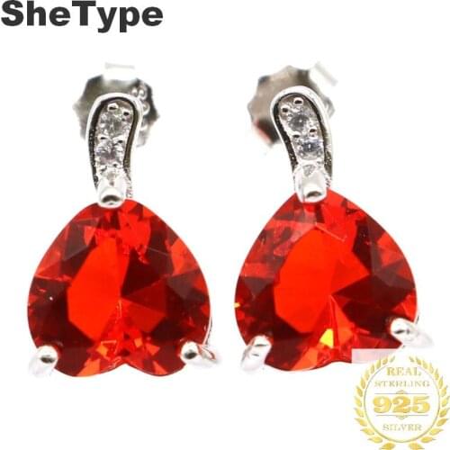 13x8mm 2019 New Arrival 1.7g Heart Shape Orange Spessartine Garnet CZ Gift For Girls 925 Solid Sterling Silver Stud Earrings