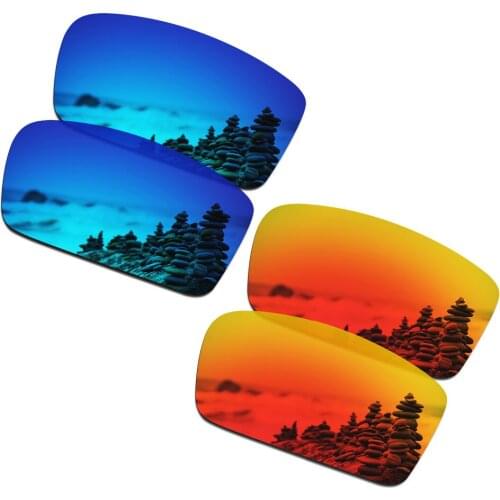 SmartVLT 2 Pairs Polarized Sunglasses Replacement Lenses for Oakley Twitch Ice Blue and Fire Red
