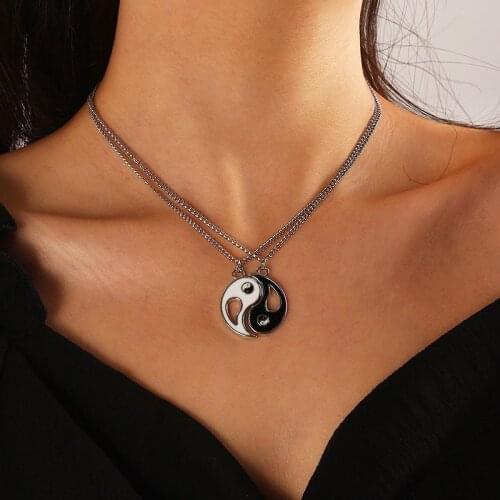 2Pcs/set Couple Necklaces Yin Yang Tai Chi Gossip Banish Bad Luck Charm Pendant Chain Necklace Jewelry BFF Valentines Gift