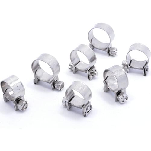 20pcs 304 Stainless Steel Mini Hose Clamp Small Fixing Pipe Clamps Marine Stainless Tube Clamp Fittings Fuel Line Clips Klemmen