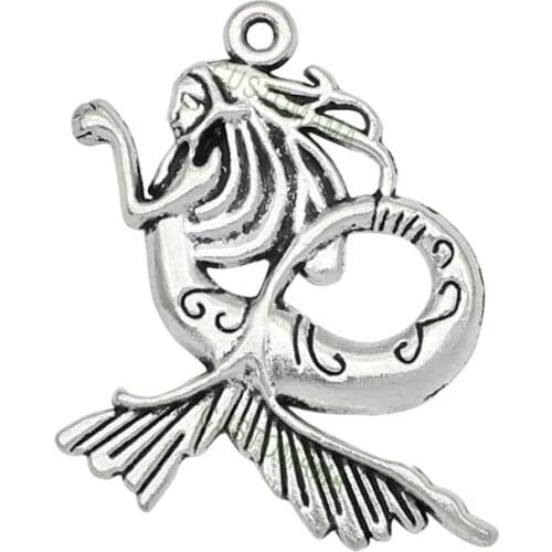 20pcs-Mermaid Charms, Antique Tibetan Silver Gorgeous Detail Mermaid Charm Pendants,Necklace Charm 40x34mm