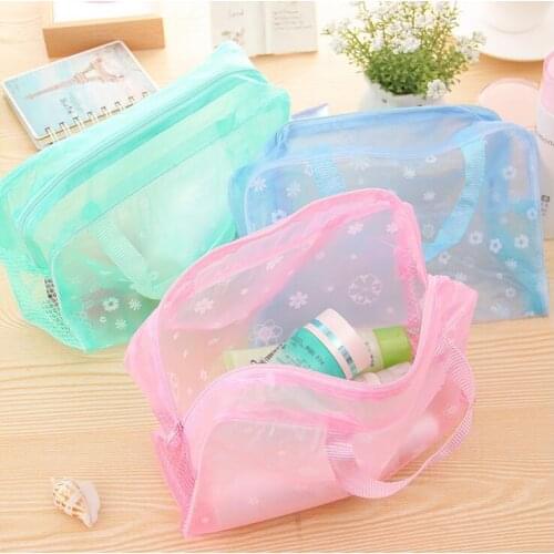 200pcs/lot Make Up Organizer Bag Toiletry Bathing Storage Bag women waterproof Transparent Floral PVC Travel cosmetic bag