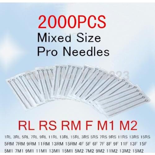2000PCS Assorted Size Disposable Sterile Tattoo Needles For Tattoo Machine Gun Ink Cups Tips Kits FREE SHIPPING