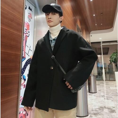 2021 Mens Short Style Woolen Blends Overcoat Male Worsted Jacket Loose Cotton-padded Clothes Black/brown Cashmere Coats S-2XL