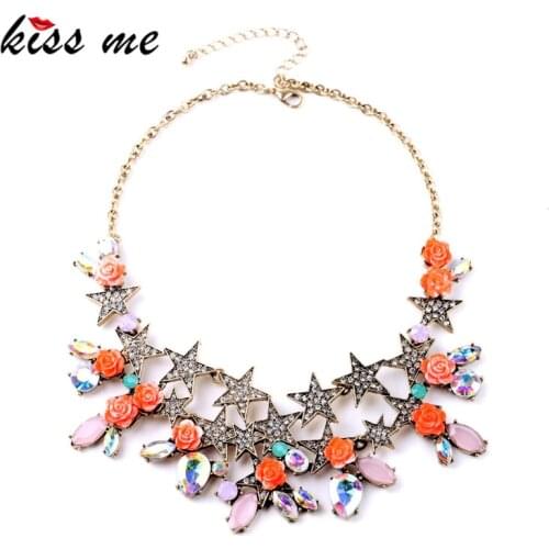 Shining Crystal Star Rose Flower Bib Pendants Ms Cluster Necklace Factory Wholesale