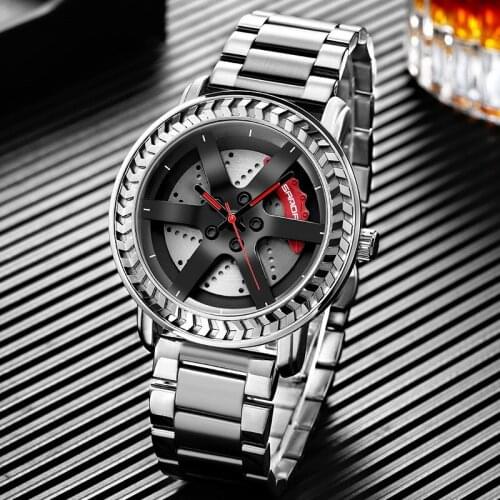 Top Brand Mens Watches Gold Stainless Steel Band Fashion Wheel Series Dial Watch Military Quartz Wristwatches Relogio Masculino