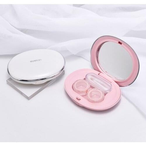 Ultra-thin Pink Contact Lens Case With Mirror Cosmetic contact box slim Contact lens travel case