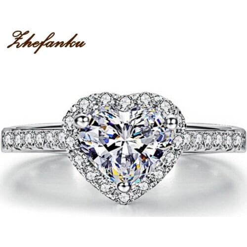 Hot Women Silver color Crystal Love Heart Shaped Ring Bridal Wedding Jewelry