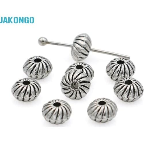 JAKONGO Antique Silver Plated Spacer Beads Loose Beads for Making Bracelet Jewelry Accessories DIY Handmade Craft 6x4mm 40pcs
