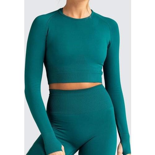 2Pcs Workout Clothes For Women Seamless Yoga Set Sportwear Gym Set Long Sleeve Crop Top High Waist Sport Legging Suit Tracksuits