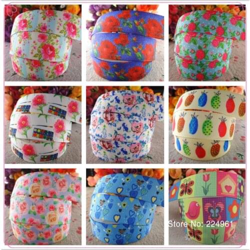 18092716, 7/8" 22mm 5 yards flowers printed grosgrain ribbons DIY hair bows handmade materials