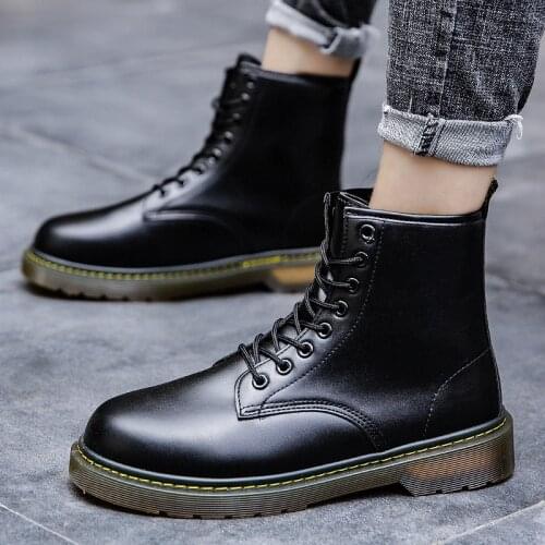 Men martin boots fashion lace-up man causal boots sewing leather boots autumn winter warm ankle boots black male footwear