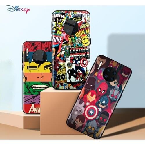 Marvel Avengers Cartoons Logo For Huawei Mate 40 RS Porsche Design 30 20 X 10 Lite Pro Plus Soft TPU Silicone Black Phone Case