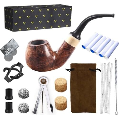Solid Wood Pipe Sets 9mm Handheld Carved Activated Tobacco Filter Portable Retro Dry Cigarette Accessories Advanced Gift for Men
