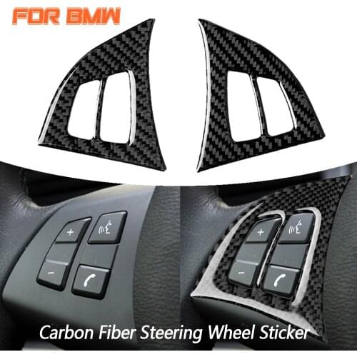 Real Carbon Fiber Car Steering Wheel Button Frame Cover Sticker For BMW X5 E70 2010 2011 2012 2013 Car Interior Accessories