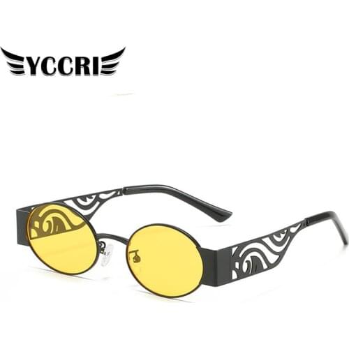 2021 New Metal Sunglasses Male Punk Oval Fashion Goggles Female Hollow Carved Temples Combination of Retro and Trend Glasses