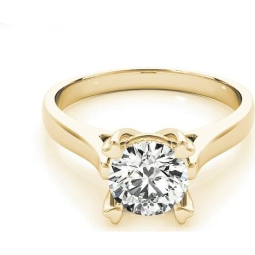 QYI 14k Yellow Gold Solitaire Engagement Wedding Ring Round Cut 1Ct Simulated Diamond 4 Prong Rings For Women