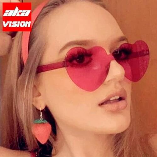 AKA VISION 2021 Heart-shaped Sunglasses Women Candy Color Lens Lady Plastic Sun Glasses Classic Vintage Oculos De Sol Feminino