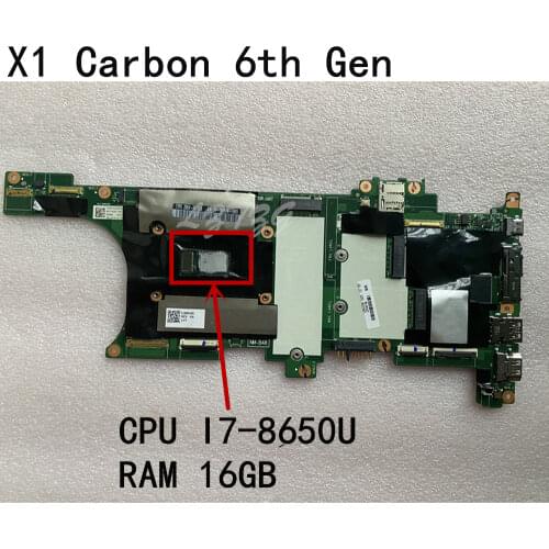 New and Original laptop Lenovo Thinkpad X1 Carbon 6th Gen Type 20KH 20KG motherboard i7-8650U 16GB RAM 01YR217