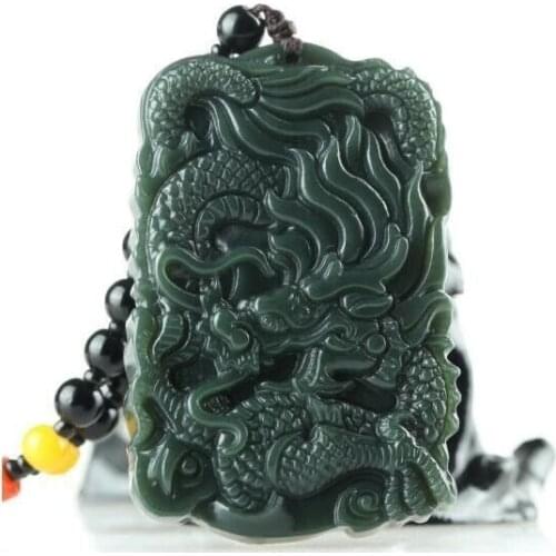 Natural Hetian Jade Dragon Pendant Necklace Jadeite Jewelry for Men Gifts Buddhist Lucky Carved Fashion Charm Women Amulet