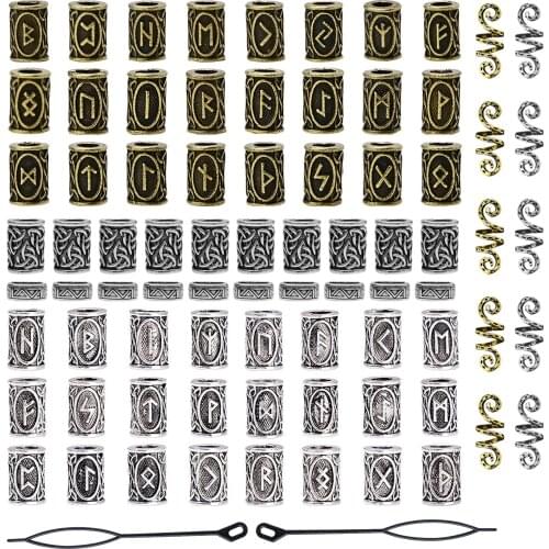 Nordic Rune Beads Mens Beard Wig Dirty Braid Buckle Hair Loop Scandinavian Rune Accessories Viking Amulet Jewelry