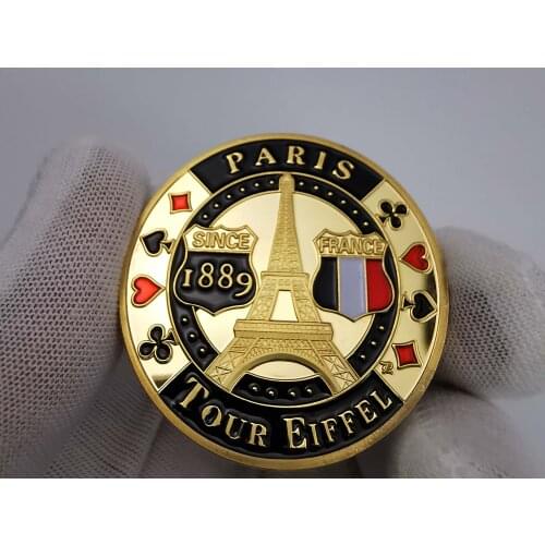 Paris Vip 1889 France Eiffel Tower Design Gold Plated Coin Collection Memorial Souvenirs Colorful Coins Collectibles