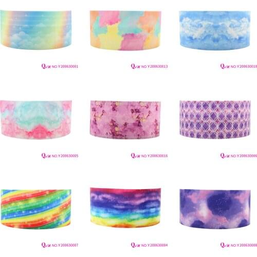 Q&N Ribbon 16mm~75mm Rainbow colors Printed Ribbons Gift Box With Logo DIY Handmade accessories /FOE free shipping