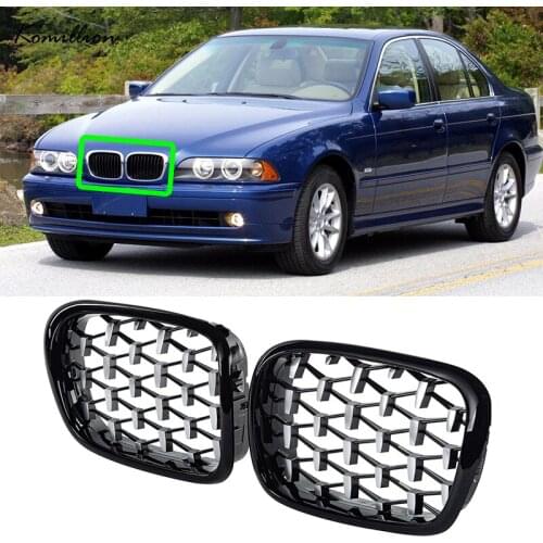 1 Pair Car Front Center Grilles Black Chrome Diamond Style Grille for BMW 5-Series E39 M5 Sedan Touring 1995-2003 Exterior Parts