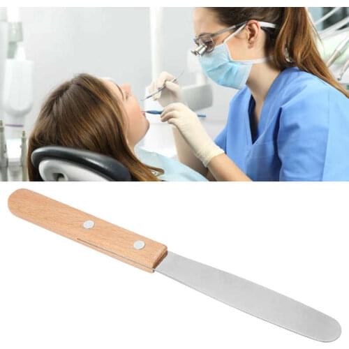 Stainless Steel Dental Plaster Spatula Wooden Handle Dental Mixing Stirring Spatula Accessory Teeth Dentures