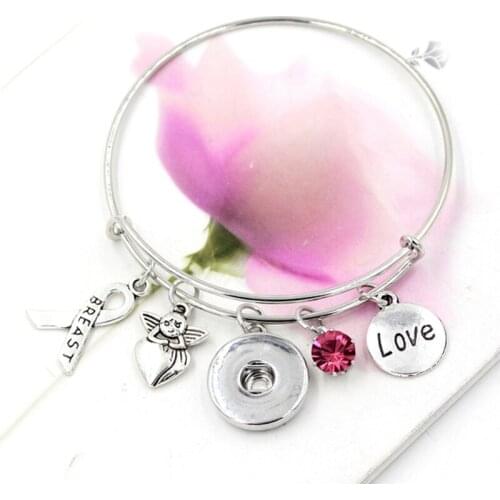 Interchangeable Breast Cancer Awareness Charm Bracelets Expandable Bangle Bracelet for women ladies gift snap bracelet jewelry