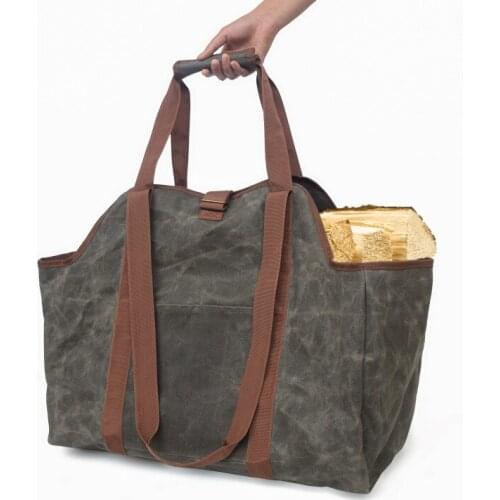 Outdoor large-capacity waxed canvas firewood storage bag logging bag timber finishing bag waterproof wet wax logging bag