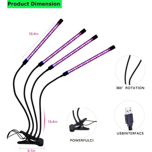 5V Led Grow Light For Indoor Plant Led Cultivation USB 4Head Growing Lamp Led Light Bulbs Grow Tent Complet Kit